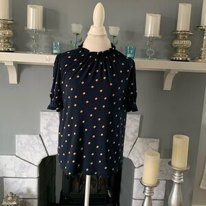 Adrianna Papell navy print shirt sleeve blouse. Size L